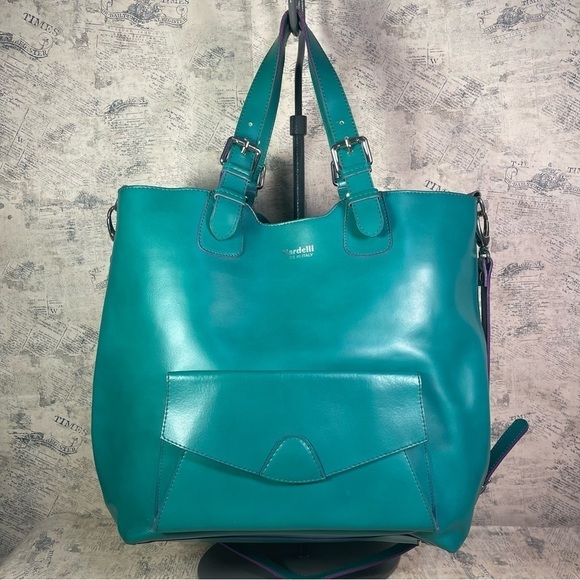 Nardelli Made in Italy Green/Purple Leather Large Tote Bag - Picture 1 of 14